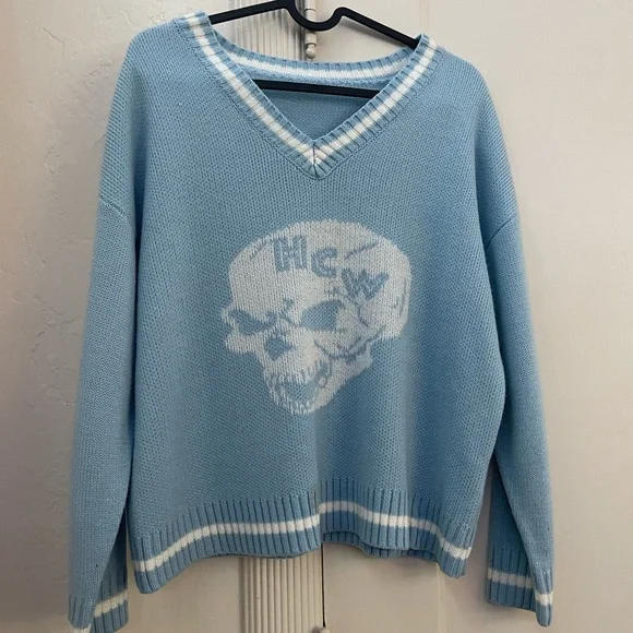 SHEIN Sweaters Light Blue Skull Sweater Poshmark